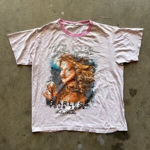 RARE VINTAGE TAYLOR SWIFT FEARLESS TOUR 2009 SHIRT RINGER PINK RAP TEE WOMENS L